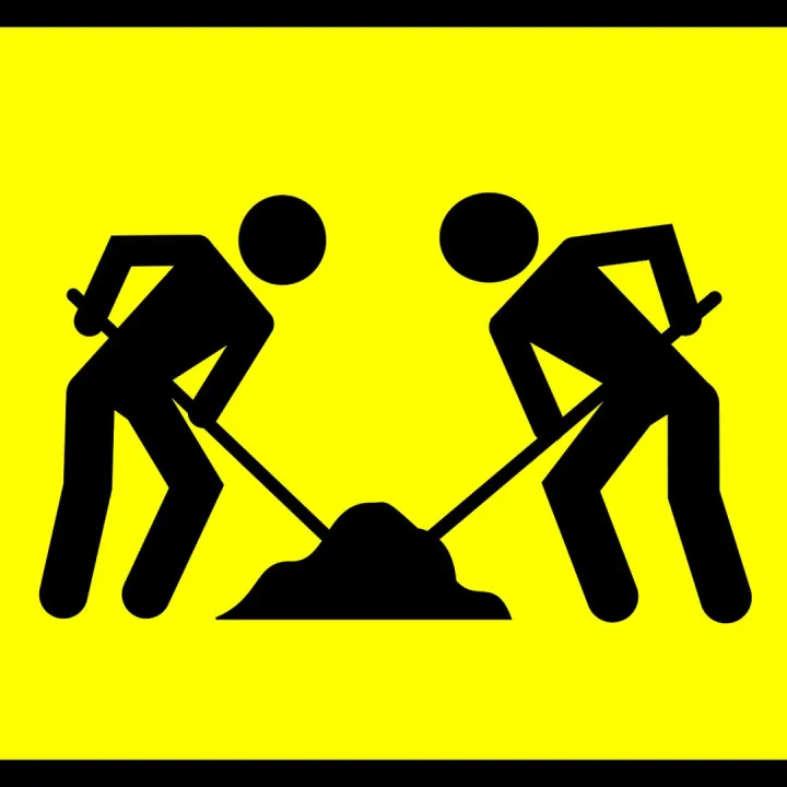 Road sign, roadsign, road work, men, worker
