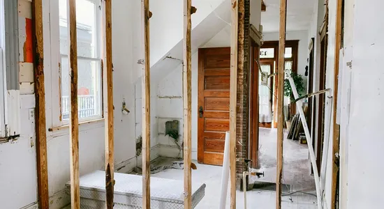 Interior view of a home under renovation with