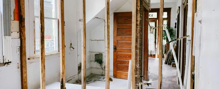 Interior view of a home under renovation with