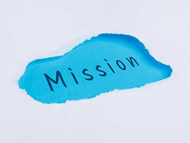 Marketing concept with mission word flat lay.