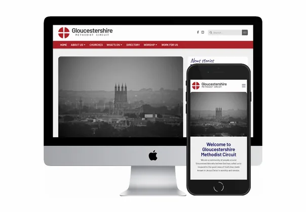 Desktop and mobile screenshots of the Gloucestershire Methodist Circuit website