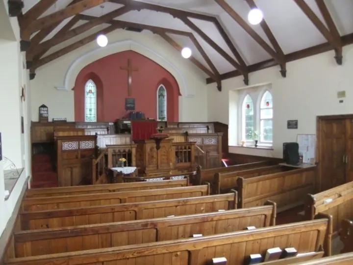 Interior of Mawla Methodist Church looking towards the pulpit and pews