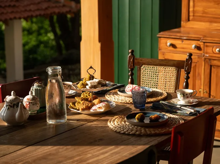 Afternoon tea laid on the veranda table at Peacock Hill Sigiriya