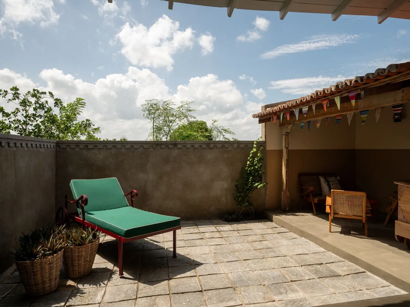 The private walled garden and sunbed of the Sigiriya View Suite at Peacock Hill Sigiriya