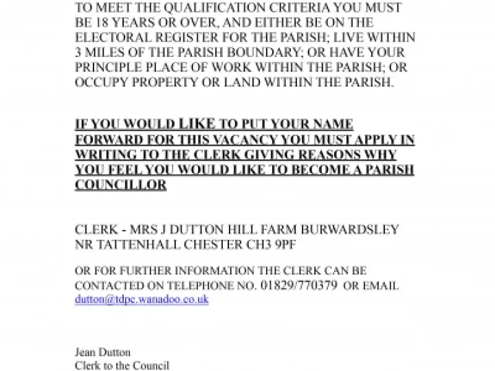 PARISH COUNCIL VACANCY NOTICE