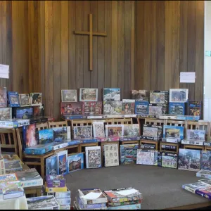 Puzzles on display in the chapel