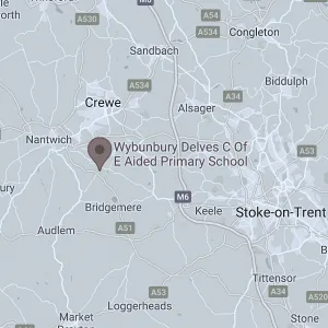 Map showing the location of Wybunbury Delves