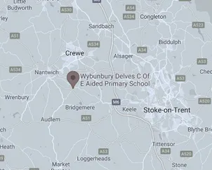 Map showing the location of Wybunbury Delves