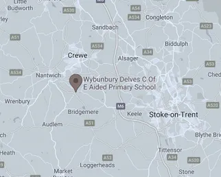 Map showing the location of Wybunbury Delves