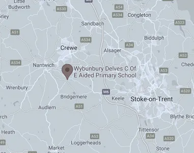Map showing the location of Wybunbury Delves