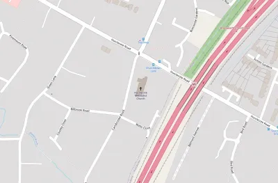 Map showing the location of Hucclecote Methodist Church