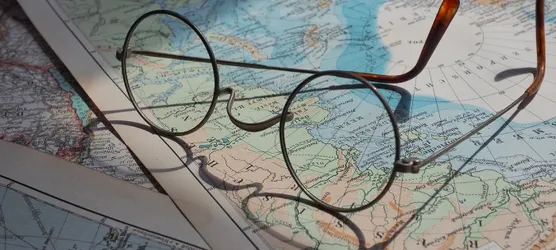 Eyeglasses, world map, map