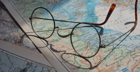 Eyeglasses, world map, map