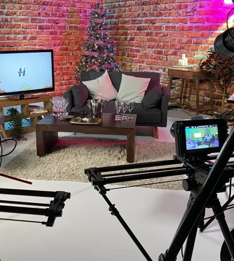 Video studio set up for a celebrity appearance