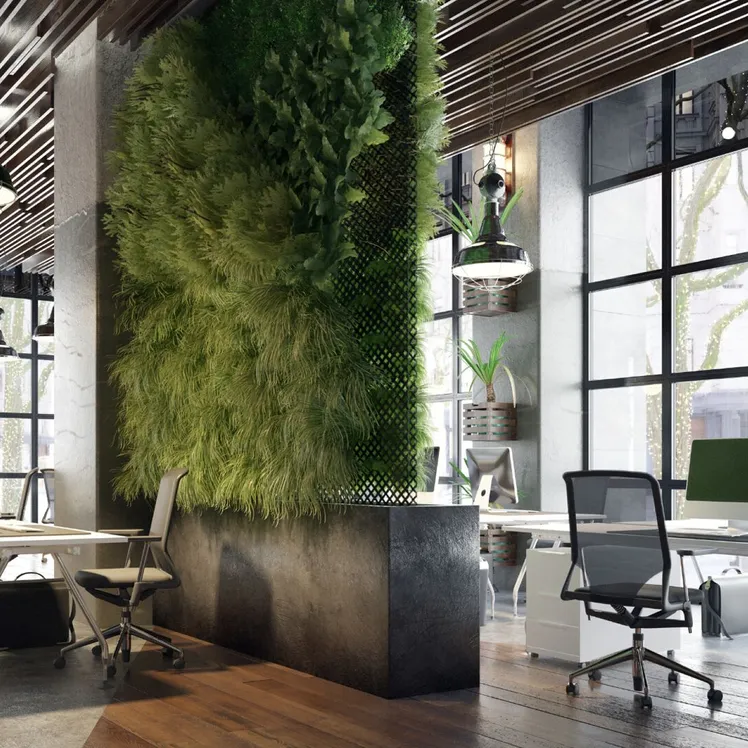 Restaurant or caf&eacute; interior with greenery wall