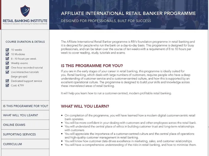 Retail Banking Institute – Affiliate International