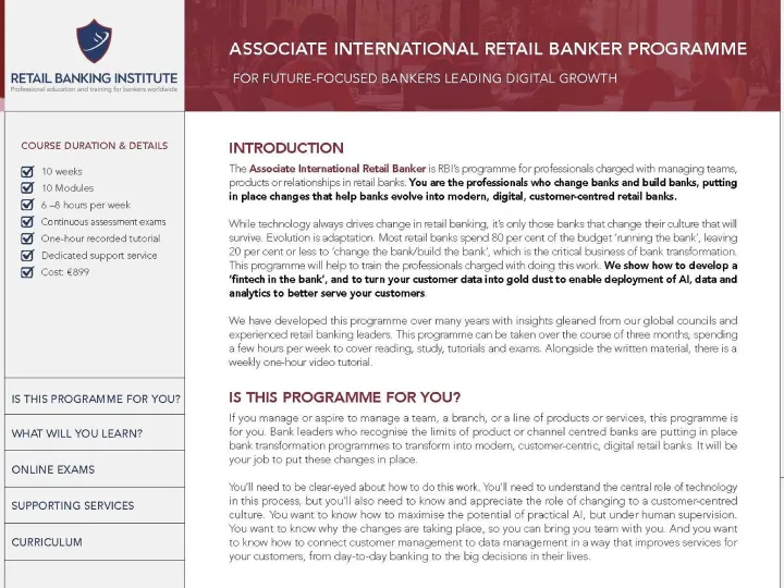Retail Banking Institute &ndash; Associate International
