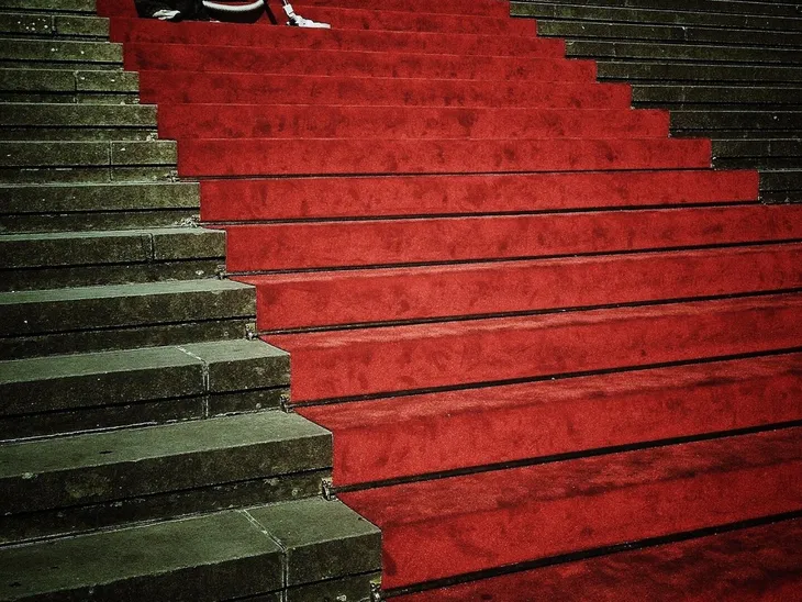 Red carpet steps at a gala entrance
