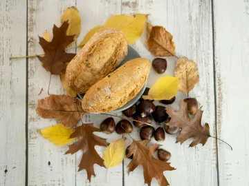 A cozy autumn scene with freshly baked bread