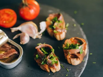 Mouth-watering bruschetta topped with anchovies