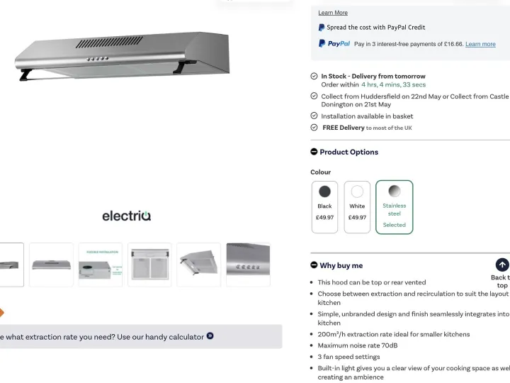 Items for sale
– ElectriQ Cooker Hood £20