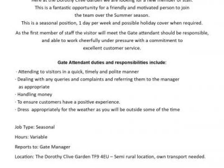 Gate Attendant Vacancy