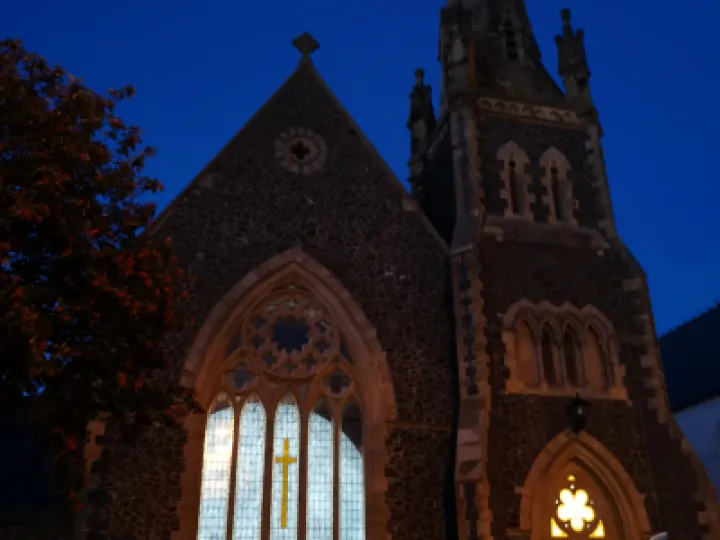 Front of St johns with moon in window pp
