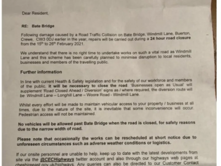 Road Closure Windmill Lane