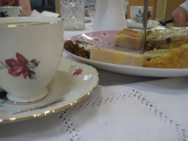 Tea cup & cake close up