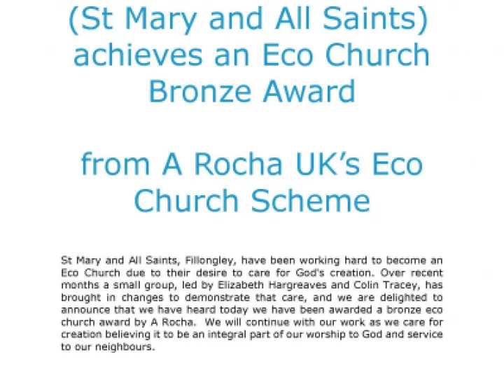 Eco Church Bronze Award for Fillongley