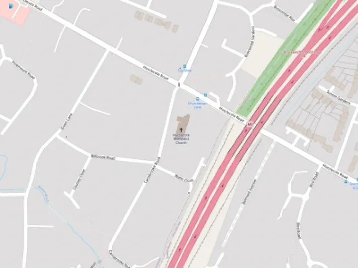 Map showing the location of Hucclecote Methodist Church