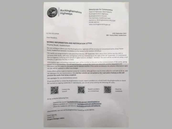 Thame Rd Letter