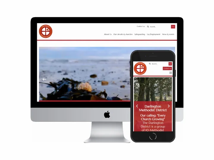 Desktop and mobile screenshots of the Darlington Methodist District website