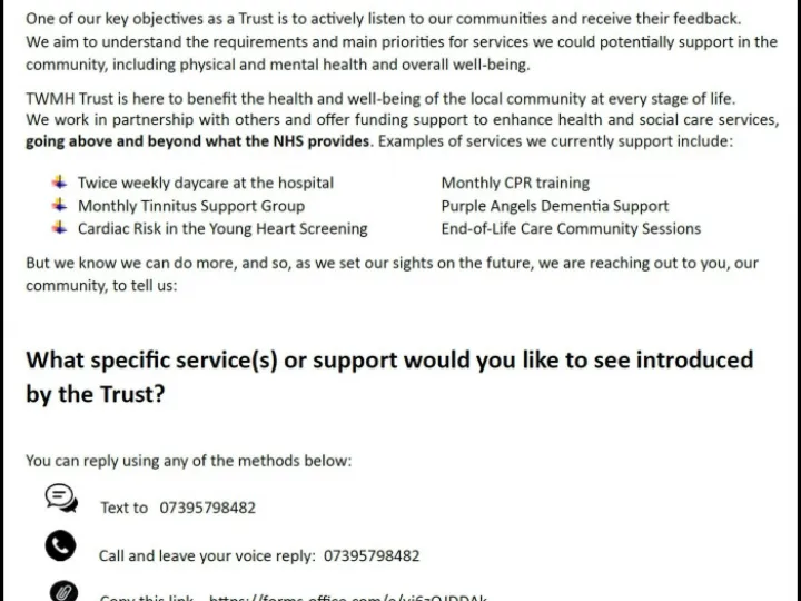 Tarporley Hospital Big Listening Event Flyer 2024