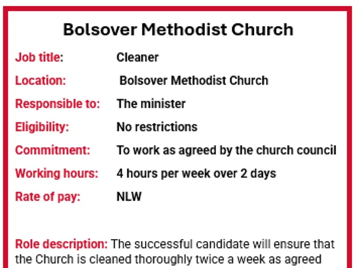 Bolsover cleaner job advert