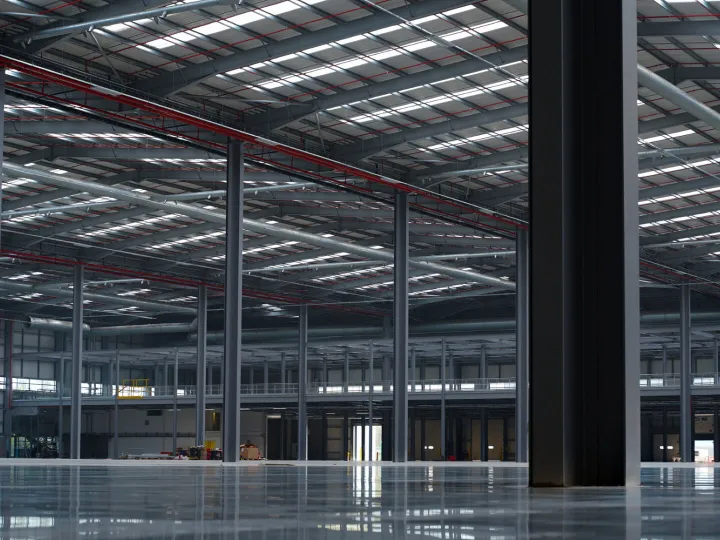 Large dark warehouse interior