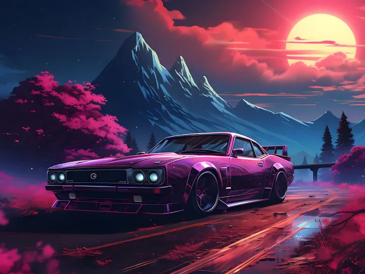 Ai generated, nature, mountains, automobile, night